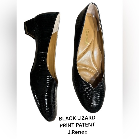 J.Renee shoes,women NEW!black patent lizard print BAMBALINA  classy ,1” heel - Picture 3 of 16